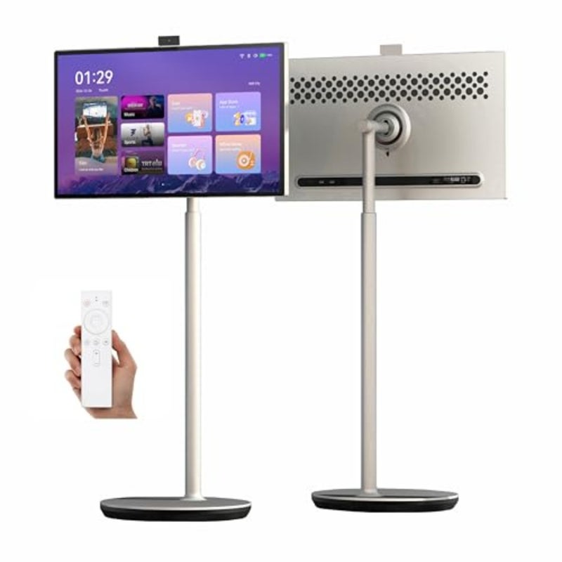 Portable Smart TV for home office use, IPS panel, black, 4K UHD resolution with built-in camera and mic, full rotation, touch screen, stereo speakers, app support, remote control - Image 1