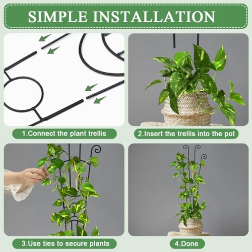 HASTHIP® 32 inch Flower Trellis Climbing Plants Trellis Plant Support Frame Sheathed Metal Pipe Plant Climber Structure Green Pot Trellis for Roses, Morning Glories, Clematis - Image 3