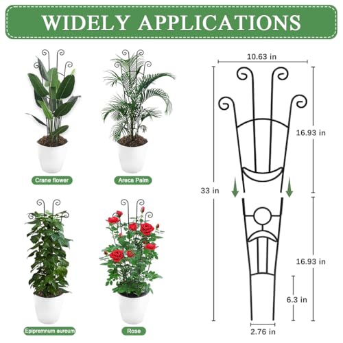 HASTHIP® 32 inch Flower Trellis Climbing Plants Trellis Plant Support Frame Sheathed Metal Pipe Plant Climber Structure Green Pot Trellis for Roses, Morning Glories, Clematis - Image 2