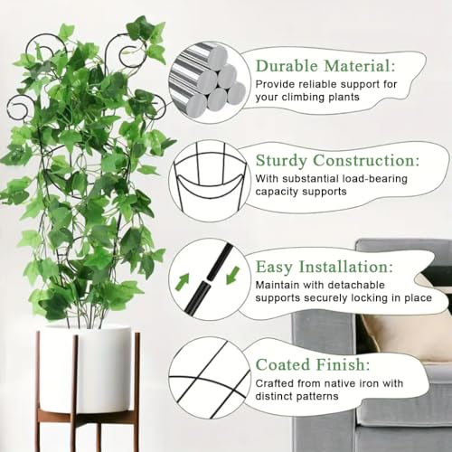 HASTHIP® 32 inch Flower Trellis Climbing Plants Trellis Plant Support Frame Sheathed Metal Pipe Plant Climber Structure Green Pot Trellis for Roses, Morning Glories, Clematis - Image 4