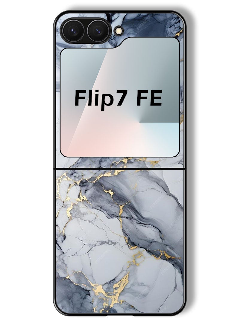 Theodor Case Compatible with Samsung Galaxy Z Flip 7 FE 6.7 Inch Protection Shockproof Bumper Cover Grey Marble Blush - Image 1