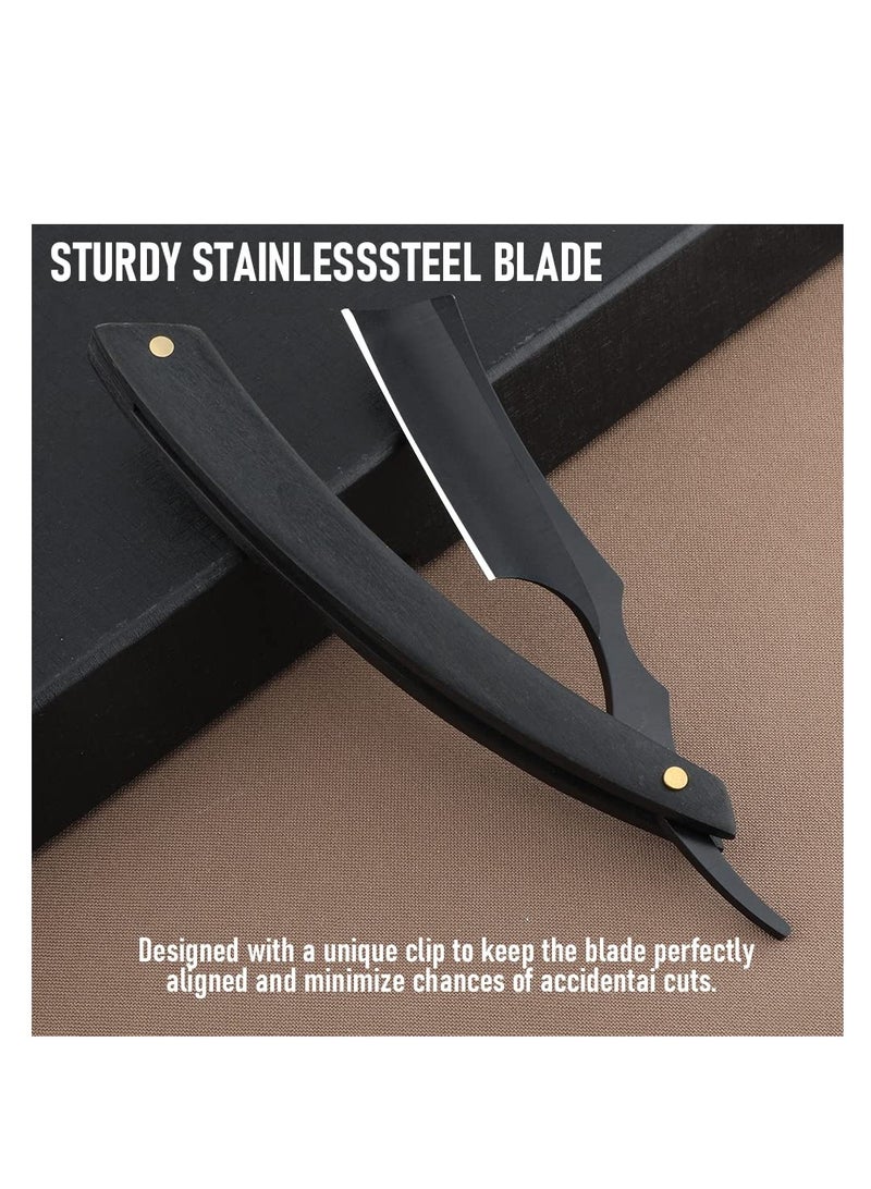 SOLARAE Cut Throat Razor Kit, Single Edge Razor Blades Straight Cut Throat Razors, for Shaving Stainless Steel Cut Throat Razor, with Leather Sharpener for Barber Home & Salon Straight Razor, Gifts for Men - Image 4