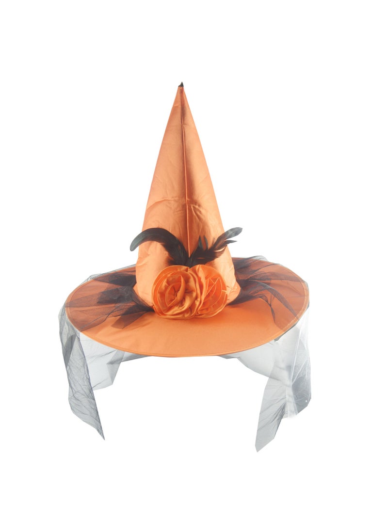 1 x 5 pcs  Witch Hat Rose Veil Headwear Orange