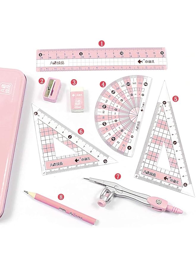 إيروريكس مجموعة أدوات الرياضيات مكونة من 8 قطع هندسية مع صندوق تخزين مقاوم للكسر، مجموعة أدوات هندسية للمدرسة تتضمن مسطرة ومنقلة وبوصلة وقلم رصاص ومبراة وممحاة وما إلى ذلك، مناسبة للطلاب - Image 3