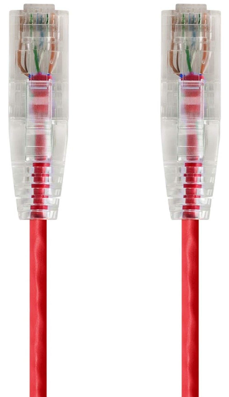 Monoprice Cat6 Ethernet Patch Cable - Snagless, Stranded, 550MHz, UTP, CMR Rated, 28AWG, 3 Feet, Red - SlimRun Series - Image 1