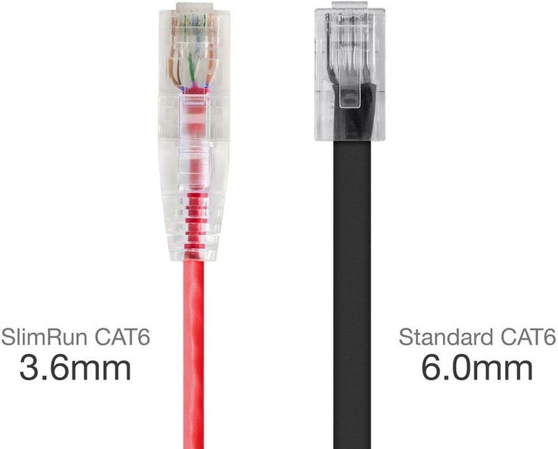 Monoprice Cat6 Ethernet Patch Cable - Snagless, Stranded, 550MHz, UTP, CMR Rated, 28AWG, 3 Feet, Red - SlimRun Series - Image 2