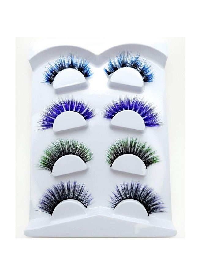 ezolistic Fake Colored Eyelashes (4 Pairs) Natural 3D Looking Reusable Eye Lashes Extension For Halloween Crueltyfree ( 3 Dark;Blue, Purple;Black, Black;Green, Dark Purple) - Image 1