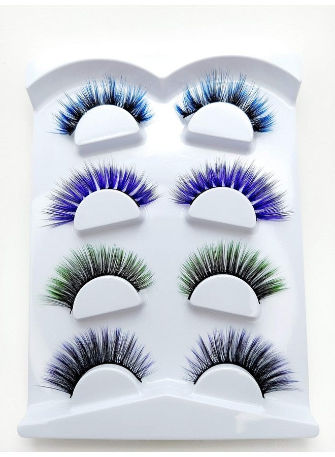 ezolistic Fake Colored Eyelashes (4 Pairs) Natural 3D Looking Reusable Eye Lashes Extension For Halloween Crueltyfree ( 3 Dark;Blue, Purple;Black, Black;Green, Dark Purple) - Image 3
