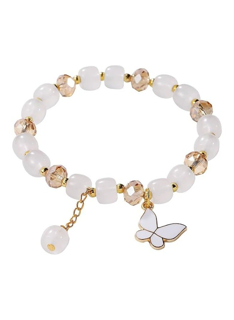 Goolsky Crystal Butterfly Pendant Glass Bead Bracelet – Forest-Inspired Charming Hand Chain for Women