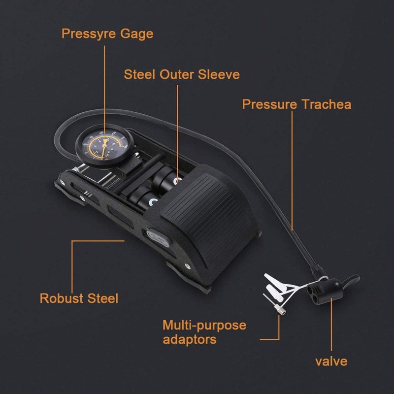 AXABING Double Cylinder Portable Foot Pump with Pressure Gauge for Car, Bicycle, and Other Inflatables - Image 2