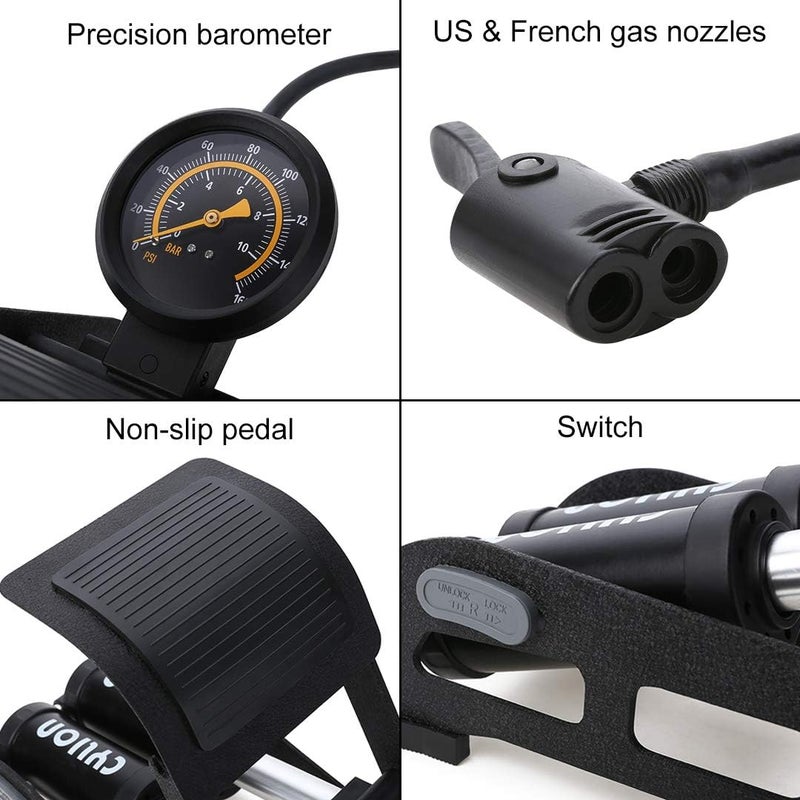 AXABING Double Cylinder Portable Foot Pump with Pressure Gauge for Car, Bicycle, and Other Inflatables - Image 3