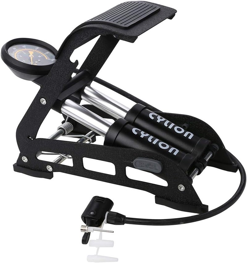 AXABING Double Cylinder Portable Foot Pump with Pressure Gauge for Car, Bicycle, and Other Inflatables - Image 1