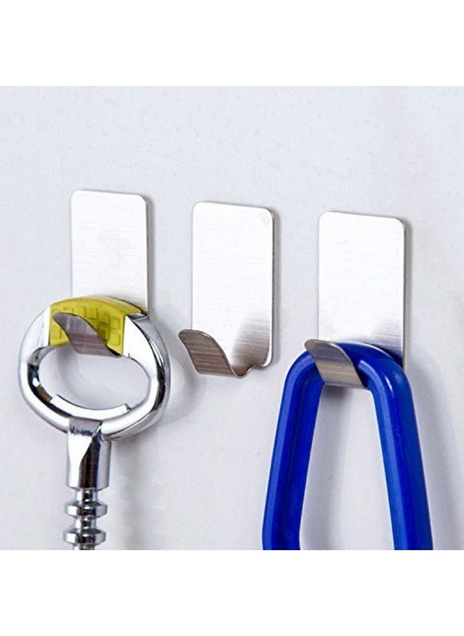 AmigozZ Multipurpose Small Rectangular Stainless Steel Adhesive Hooks - Load Capacity Upto 1 Kg -Pack Of 12 (Silver)  - Image 3