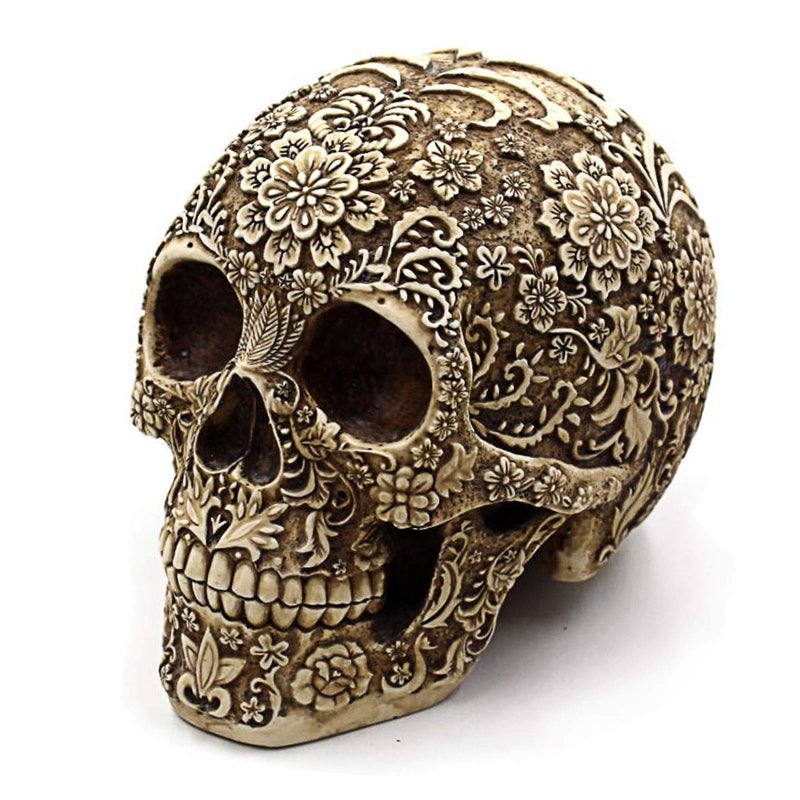 UJOY wynameleri ujoy Creative Skull Flowers Sculpture 8.1'' Human Head Skeleton Statue Collectible Halloween Decoration Home Decor - Image 1
