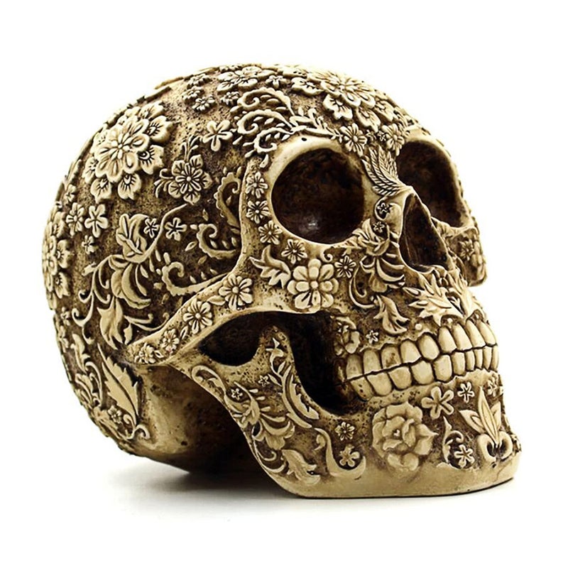 UJOY wynameleri ujoy Creative Skull Flowers Sculpture 8.1'' Human Head Skeleton Statue Collectible Halloween Decoration Home Decor - Image 2