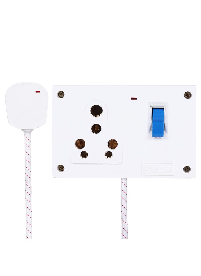 Mica MICA Extension Cord MCB Socket Combined Box 32 AMP with Indicator Cotton Wrapped 3 Core Copper Wire 2 Meter Qty 1 White  - Image 1