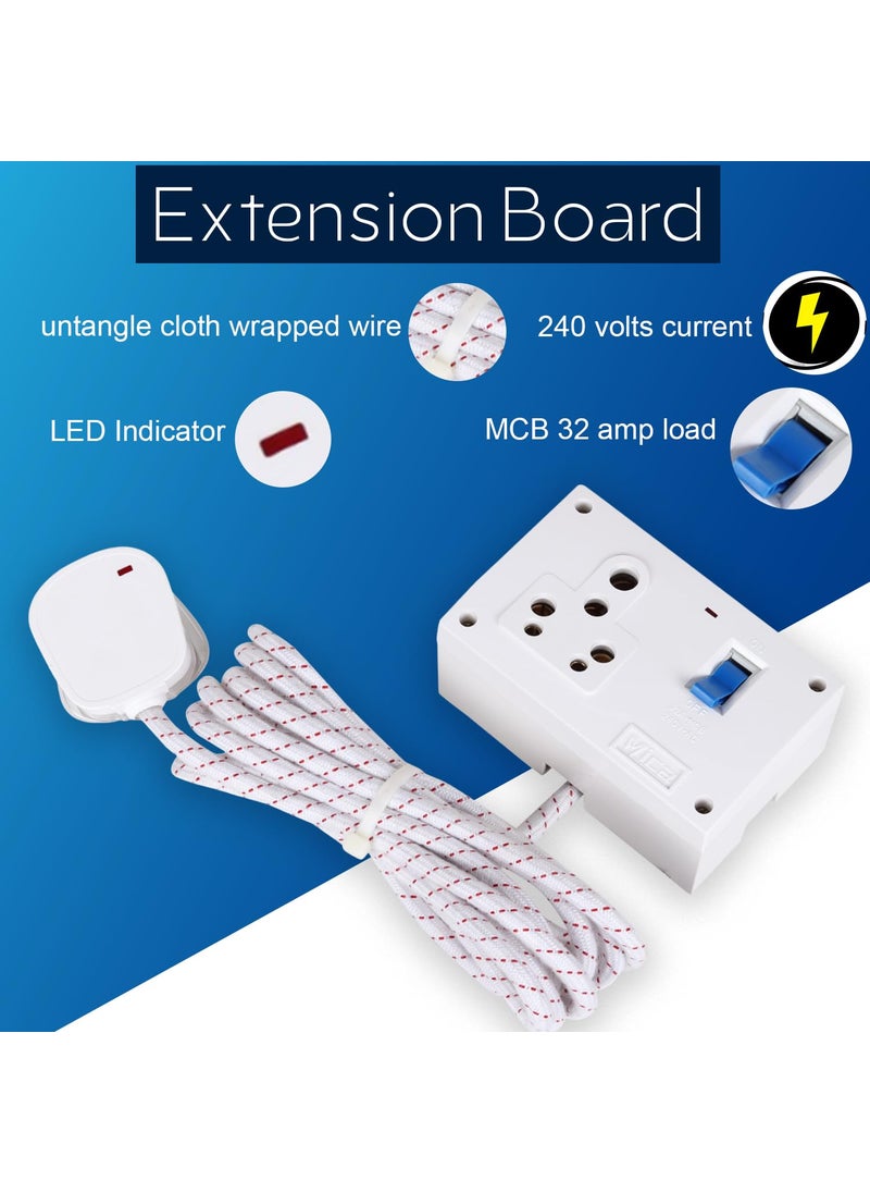 Mica MICA Extension Cord MCB Socket Combined Box 32 AMP with Indicator Cotton Wrapped 3 Core Copper Wire 2 Meter Qty 1 White  - Image 2