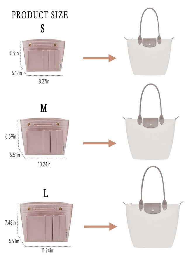 Vercord Purse Organizer Insert for Long champ Felt Organizer Insert with Zipper Handbag Insert Tote Shaper Storage Bag Beige L - Image 3