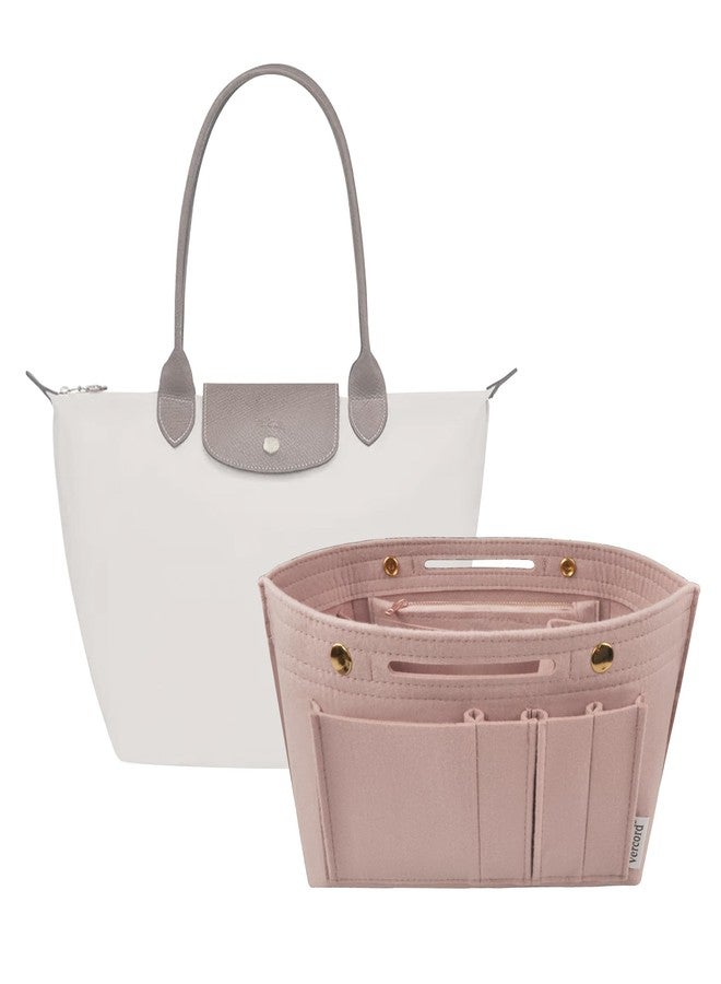 Vercord Purse Organizer Insert for Long champ Felt Organizer Insert with Zipper Handbag Insert Tote Shaper Storage Bag Beige L - Image 1