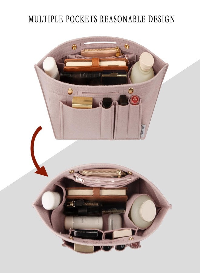 Vercord Purse Organizer Insert for Long champ Felt Organizer Insert with Zipper Handbag Insert Tote Shaper Storage Bag Beige L - Image 5