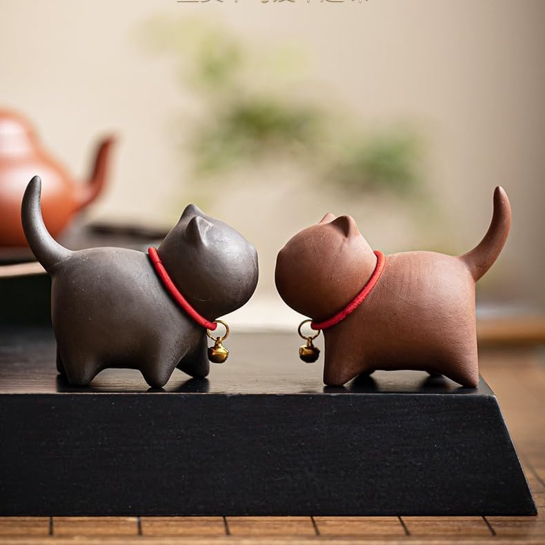 MOZEO One Set Cute Kitten Tea Pet Purple Sand Handcrafted for Kung Fu Tea Set Acessories for Table Room/Home/Office Tearoom Chinese Kungfu Tea Pet Gift for Tea Lovers (2pcs) - Image 4