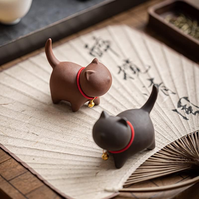 MOZEO One Set Cute Kitten Tea Pet Purple Sand Handcrafted for Kung Fu Tea Set Acessories for Table Room/Home/Office Tearoom Chinese Kungfu Tea Pet Gift for Tea Lovers (2pcs) - Image 2