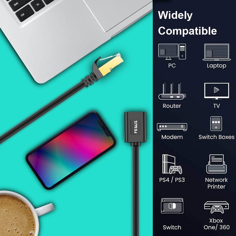 FEDUS كابل تمديد إيثرنت FEDUS Cat8، 1 متر RJ45 معزول ذكر إلى أنثى، كابل موسع LAN، يدعم معايير Cat7 / Cat6 / Cat5e / Cat5 بسرعة عالية 40Gbps 2000MHz كابل SFTP - Image 2