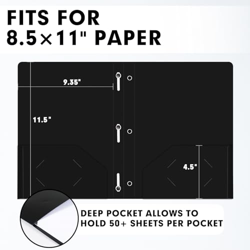 LAYZZ Plastic 2 Pocket Folders with Prongs, 30 Pack, Heavyweight, Letter Size Poly Folders with 3 Metal Prongs Fastener Clips (Black) - Image 2