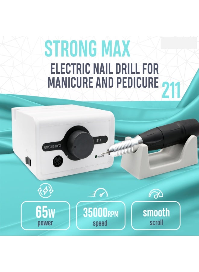 جهاز برد الأظافر الكهربائي الاحترافي STRONG MAX 211 - طاقة عالية 65 واط، 35000 دورة في الدقيقة، مبرد كهربائي للمانيكير والباديكير - محرك هادئ بدون اهتزاز مع دواسة قدم و120II - Image 2