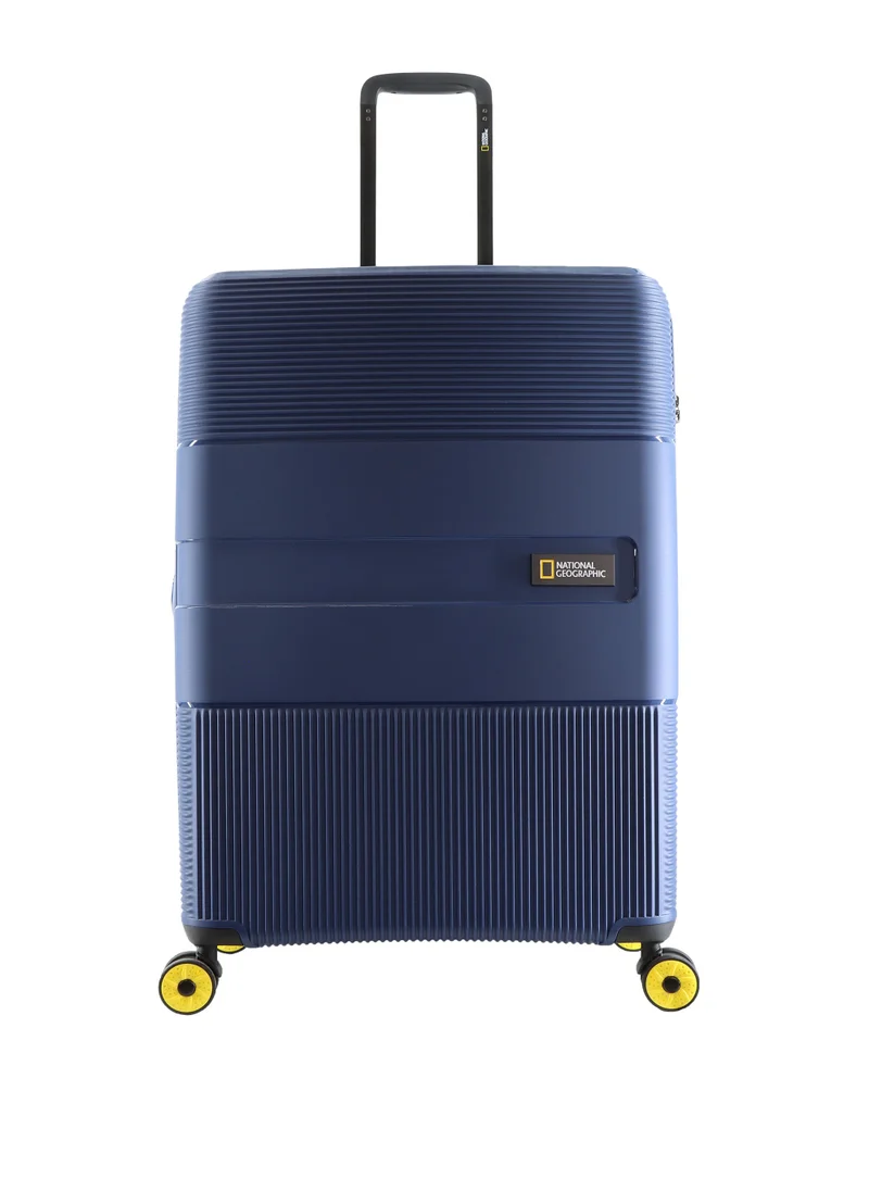 ناشيونال چيوغرافيك National Geographic Cavern Check-In Large PP Hardside Luggage Navy, Durable/ Unbreakable/ Lightweight/ Anit-theft Zipper/ 4 Double Wheel TSA Lock Suitcase Trolley Bag (71 cm/ 28 Inch).