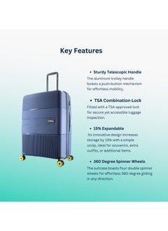 NATIONAL GEOGRAPHIC National Geographic Cavern Check-In Large PP Hardside Luggage Navy, Durable/ Unbreakable/ Lightweight/ Anit-theft Zipper/ 4 Double Wheel TSA Lock Suitcase Trolley Bag (71 cm/ 28 Inch).  - Image 4