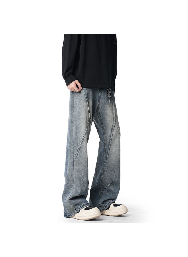 Izexx Deconstructed Men's Denim Jeans Spring Summer High Street Casual American Style Loose Fit Tall Vintage Blue 3XL - Image 5