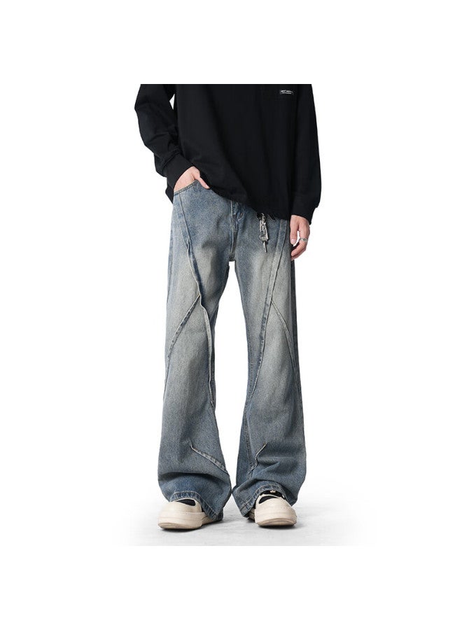 Izexx Deconstructed Men's Denim Jeans Spring Summer High Street Casual American Style Loose Fit Tall Vintage Blue 3XL - Image 4