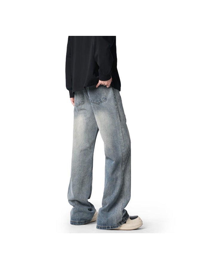 Izexx Deconstructed Men's Denim Jeans Spring Summer High Street Casual American Style Loose Fit Tall Vintage Blue 3XL - Image 2