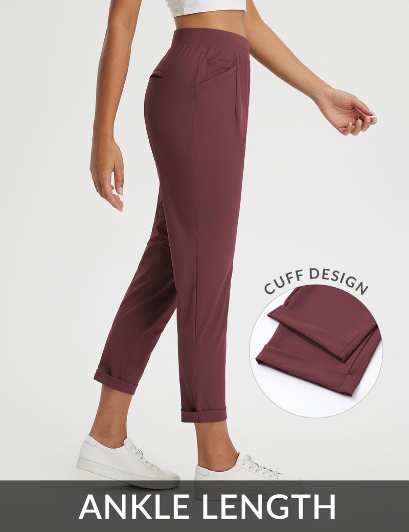baleaf Womens Travel Pants Petite Stretchy Work Pants Business Casual Slacks Golf Pants Dressy with Pockets Wine Red XL - Image 4