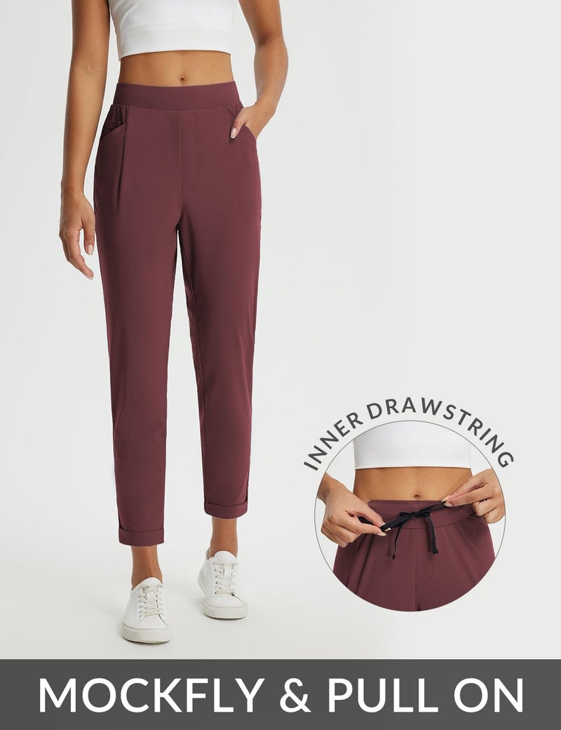 baleaf Womens Travel Pants Petite Stretchy Work Pants Business Casual Slacks Golf Pants Dressy with Pockets Wine Red XL - Image 5