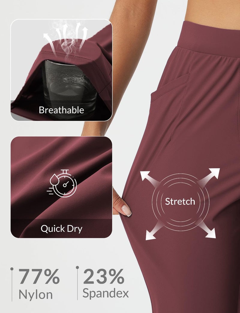 baleaf Womens Travel Pants Petite Stretchy Work Pants Business Casual Slacks Golf Pants Dressy with Pockets Wine Red XL - Image 3