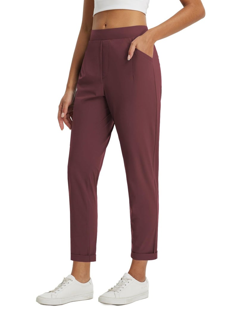 baleaf Womens Travel Pants Petite Stretchy Work Pants Business Casual Slacks Golf Pants Dressy with Pockets Wine Red XL - Image 1