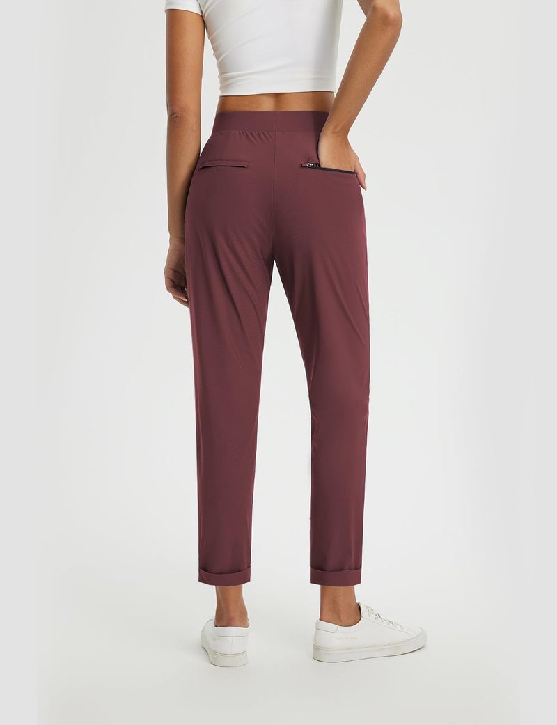 baleaf Womens Travel Pants Petite Stretchy Work Pants Business Casual Slacks Golf Pants Dressy with Pockets Wine Red XL - Image 2