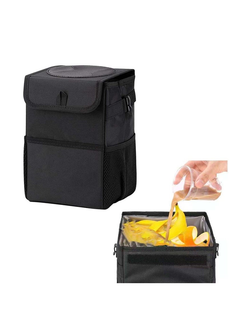 MUNTAQI Car Trash Can, Waterproof Car Bin with Lid, Foldable Car Organizer, Compact Size with Storage Pockets(Black) - Image 1