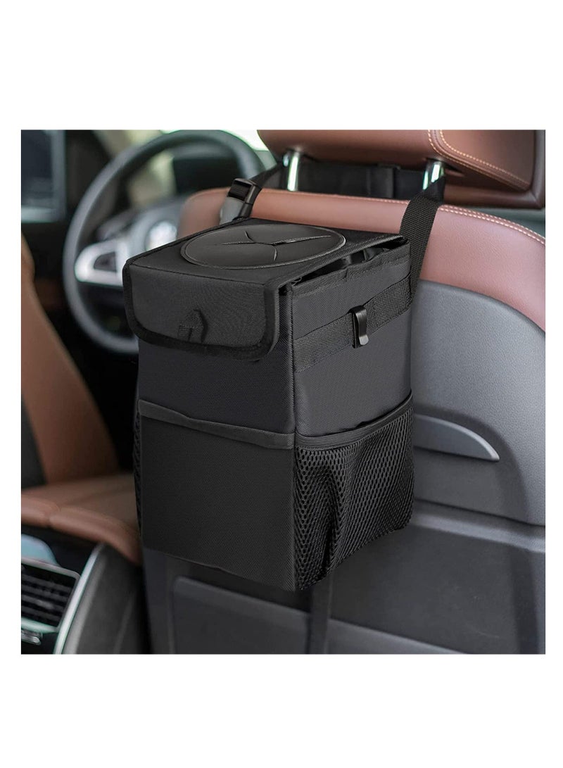 MUNTAQI Car Trash Can, Waterproof Car Bin with Lid, Foldable Car Organizer, Compact Size with Storage Pockets(Black) - Image 4