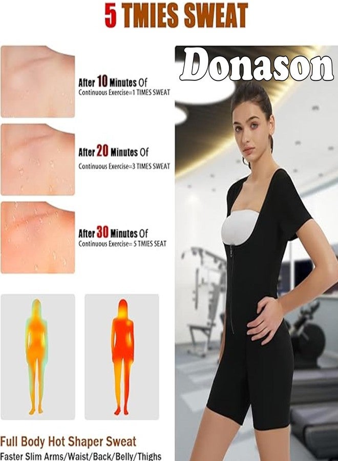 Donason Sauna Suit for Women Slimming Waist Trainer Vest 3 In 1 Sliming Full Body Shaper Gym Workout Top With Short Sleeve - Image 3