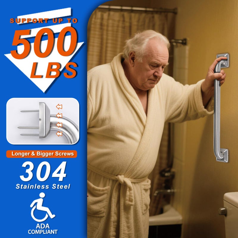 Raemnaky Bathroom Grab Bars Stainless Steel Handrail ADA Compliant 500lbs bathtubs and Showers Toilet Handle Safety for Handicap, Elderly, Disabled, Injury (12 inches) - Image 5