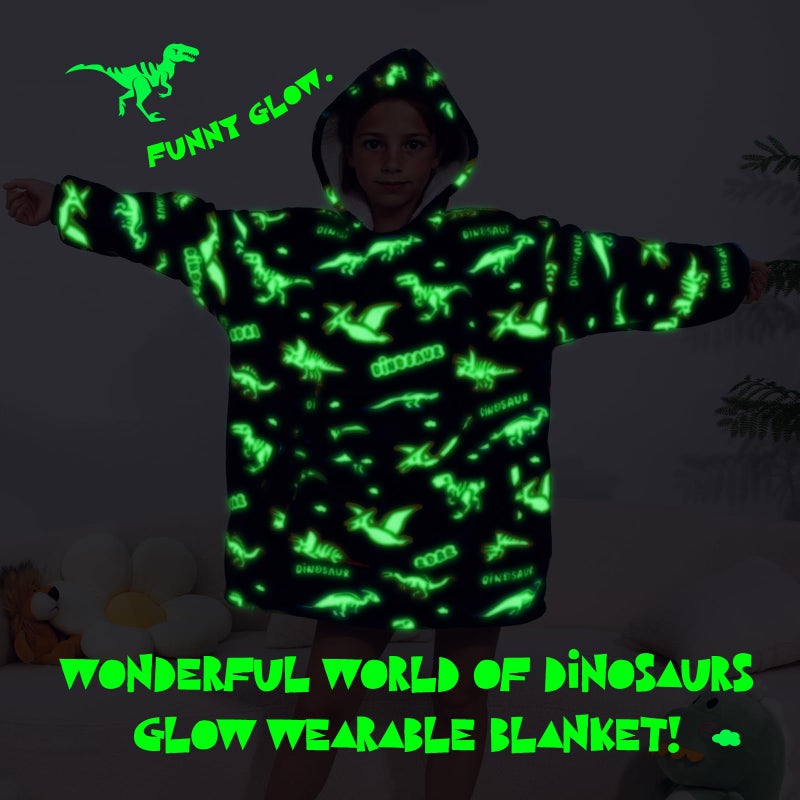 REXEO Wearable Blanket Hoodie for Kids Fleece Sweatshirt Blanket Dinosaur Gifts for Boys Girls Flannel Hooded Blanket with Pocket and Sleeves for Kids - Image 3