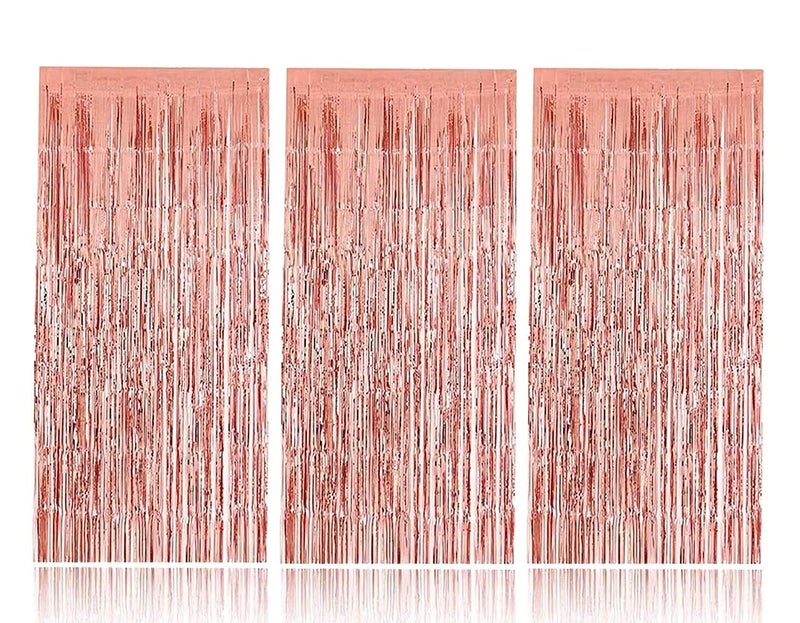 flavouredlove Foil Fringe Curtain(s) 3x6 Feet for Birthday, Anniversaries, Graduation, Retirement, Baby Shower Decoration (Pack of 3, Rose Gold) - Image 1