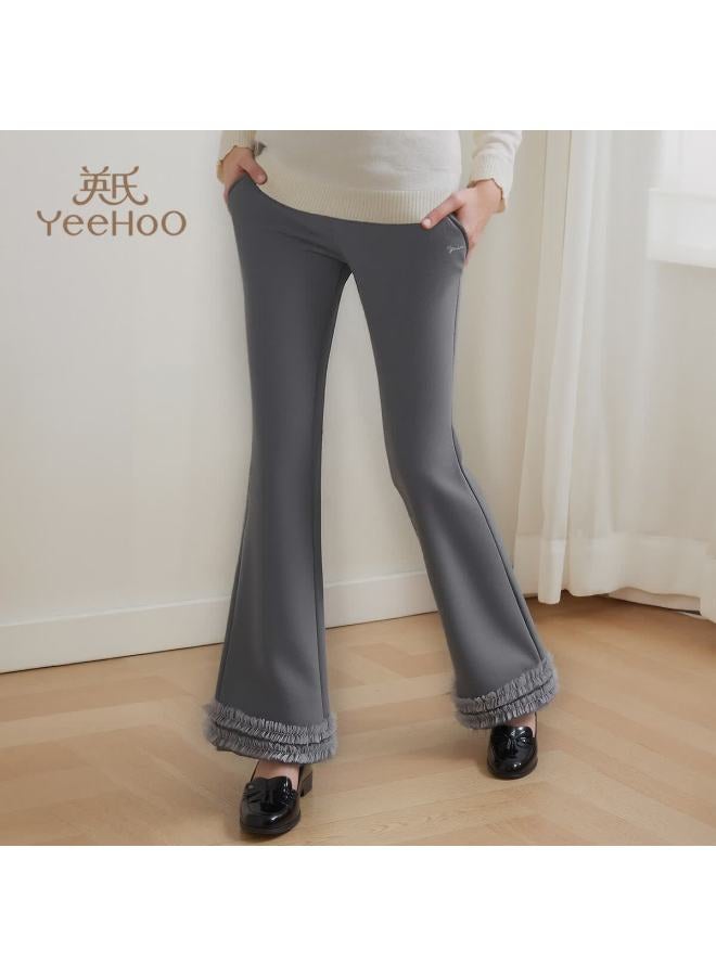 Yeehoo Girls' Flared Pants Children's Long Pants Skin-friendly Breathable Mesh Casual Versatile Spring Wear Gray 140 - Image 1
