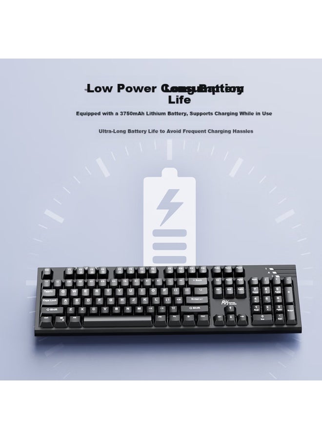 Rk R104 Tri-mode Mechanical Keyboard Full-key Anti-ghosting Efficient Office Gasket Structure Wired Wireless Gaming Laptop Black Non-backlit Brown Switch - Image 2