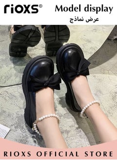 RIOXS Women's Mid Block Heel Pumps Flat Mary Jane Shoes with Bow Pearl Strap Princess Wedding Party Dress Shoes  - Image 4