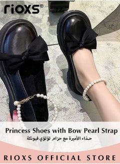 RIOXS Women's Mid Block Heel Pumps Flat Mary Jane Shoes with Bow Pearl Strap Princess Wedding Party Dress Shoes  - Image 3