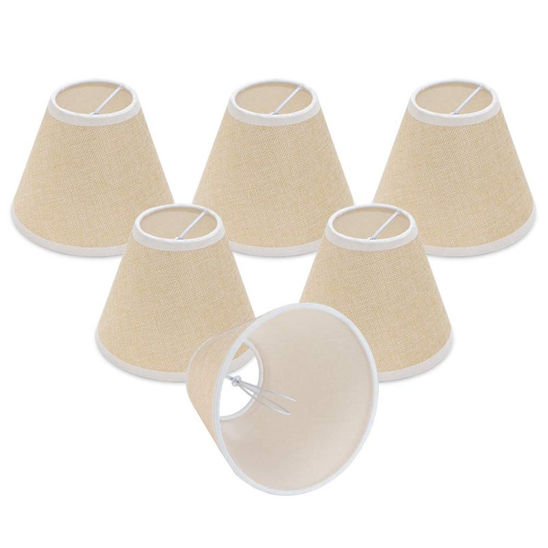 Wellmet Small Lamp Shade,ONLY for Candle Bulbs,Clip-on Drum Lamp Shades,Set of 6, 3" X 6" X 5", Linen - Image 1
